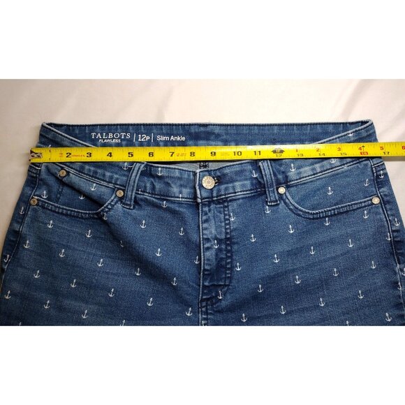 Talbots Flawless Slim Ankle Jeans Womens 12P Blue Denim Anchors Sailor - Picture 5 of 6
